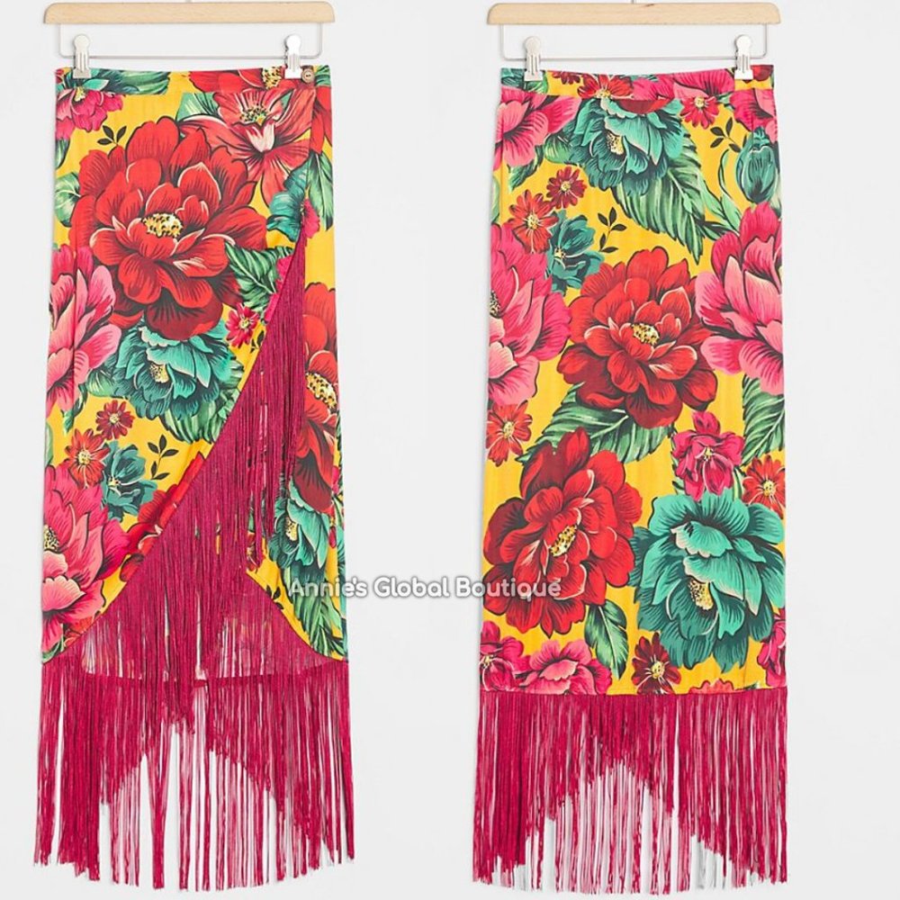 ANTHROPOLOGIE Farm Rio Benita Fringed Wrap Skirt - Picture 9 of 15